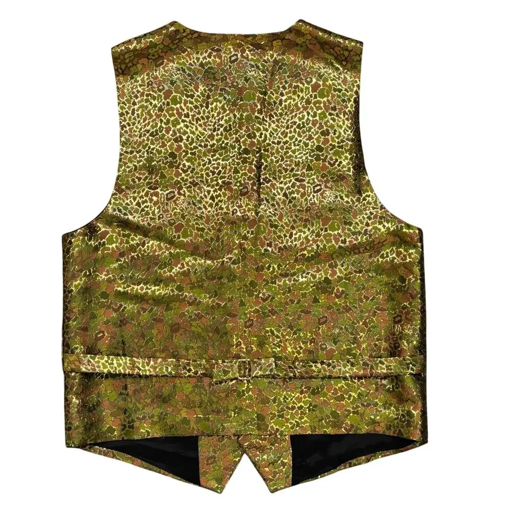 SilverSilk Paisley Camo Metallic Silk Vintage 90s Tailored Suit Vest Mens Large
